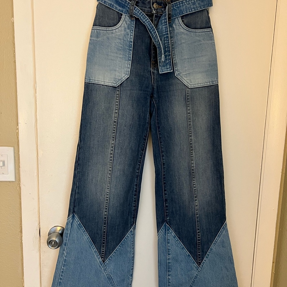 REVICE Two-Tone Blue Flare Jeans